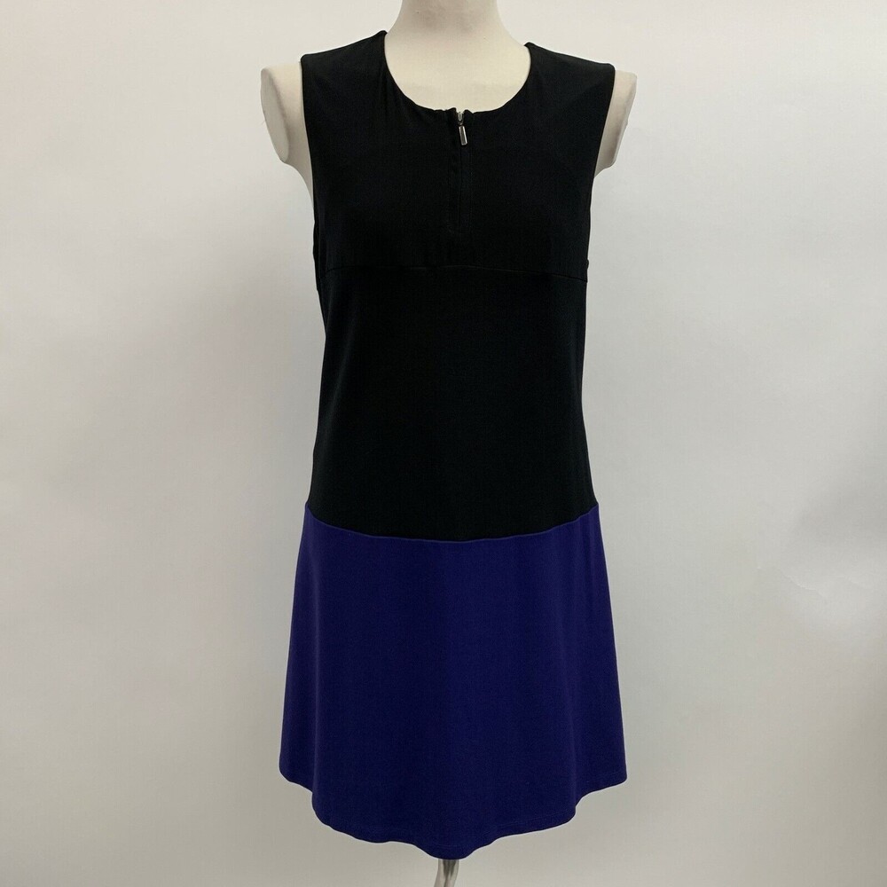 Lauren Vidal Women's Sheath Dress Medium‎ Blue Black Sleeveless